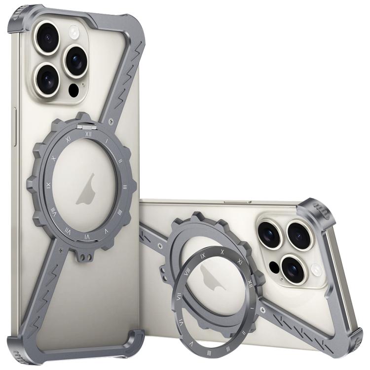 For iPhone 13 Pro Z-shaped Frameless Metal 360 Holder MagSafe Phone Case(Space Grey) - iPhone 13 Pro Cases by buy2fix | Online Shopping UK | buy2fix