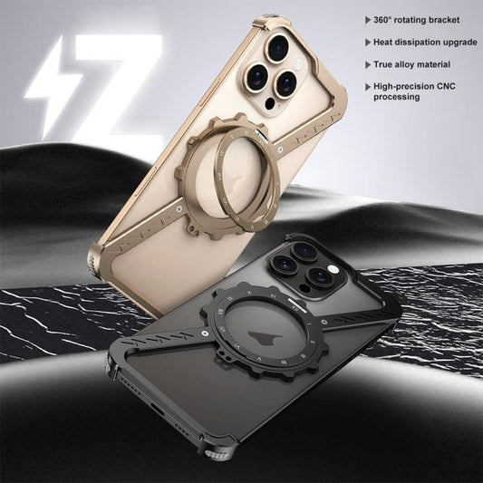 For iPhone 16 Pro Z-shaped Frameless Metal 360 Holder MagSafe Phone Case(Desert Gold) - iPhone 16 Pro Cases by buy2fix | Online Shopping UK | buy2fix