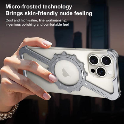 For iPhone 14 Z-shaped Frameless Metal 360 Holder MagSafe Phone Case(Desert Gold) - iPhone 14 Cases by buy2fix | Online Shopping UK | buy2fix