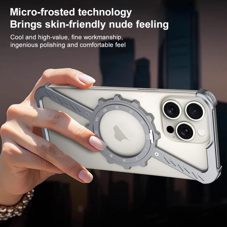 For iPhone 15 Pro Max Z-shaped Frameless Metal 360 Holder MagSafe Phone Case(Space Silver) - iPhone 15 Pro Max Cases by buy2fix | Online Shopping UK | buy2fix