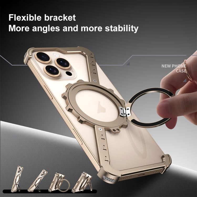 For iPhone 14 Pro Max Z-shaped Frameless Metal 360 Holder MagSafe Phone Case(Black) - iPhone 14 Pro Max Cases by buy2fix | Online Shopping UK | buy2fix