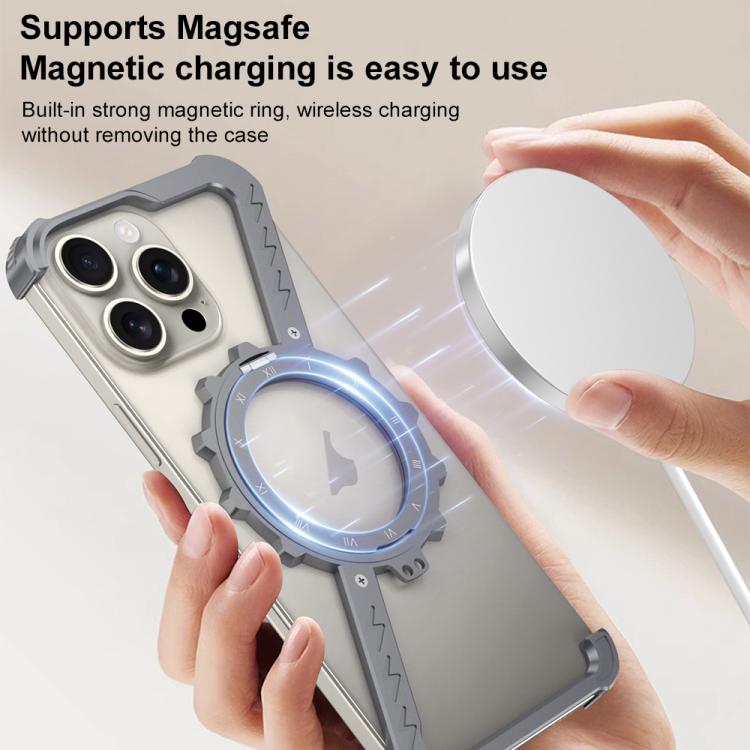 For iPhone 15 Pro Z-shaped Frameless Metal 360 Holder MagSafe Phone Case(Desert Gold) - iPhone 15 Pro Cases by buy2fix | Online Shopping UK | buy2fix