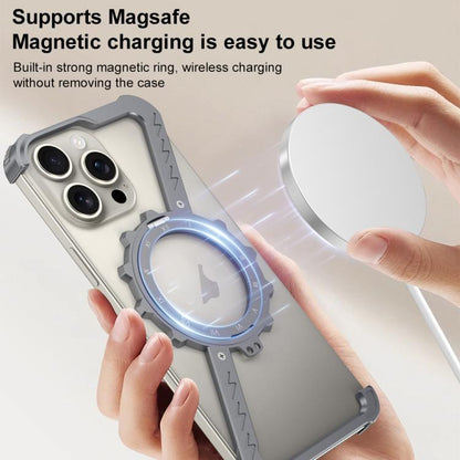 For iPhone 14 Pro Z-shaped Frameless Metal 360 Holder MagSafe Phone Case(Space Grey) - iPhone 14 Pro Cases by buy2fix | Online Shopping UK | buy2fix