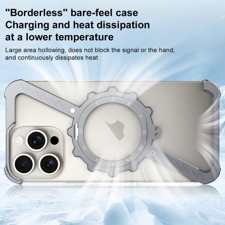 For iPhone 16 Pro Max Z-shaped Frameless Metal 360 Holder MagSafe Phone Case(Space Silver) - iPhone 16 Pro Max Cases by buy2fix | Online Shopping UK | buy2fix