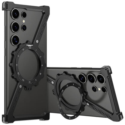 For Samsung Galaxy S24 Ultra 5G Z-shaped Frameless Metal 360 Holder MagSafe Phone Case(Black) - Galaxy S24 Ultra 5G Cases by buy2fix | Online Shopping UK | buy2fix