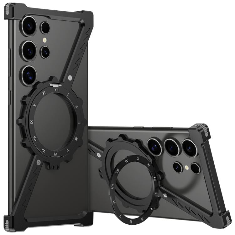 For Samsung Galaxy S23 Ultra 5G Z-shaped Frameless Metal 360 Holder MagSafe Phone Case(Black) - Galaxy S23 Ultra 5G Cases by buy2fix | Online Shopping UK | buy2fix