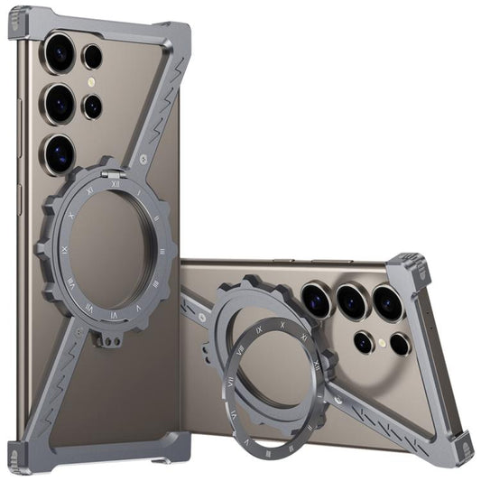 For Samsung Galaxy S22 Ultra 5G Z-shaped Frameless Metal 360 Holder MagSafe Phone Case(Space Grey) - Galaxy S22 Ultra 5G Cases by buy2fix | Online Shopping UK | buy2fix