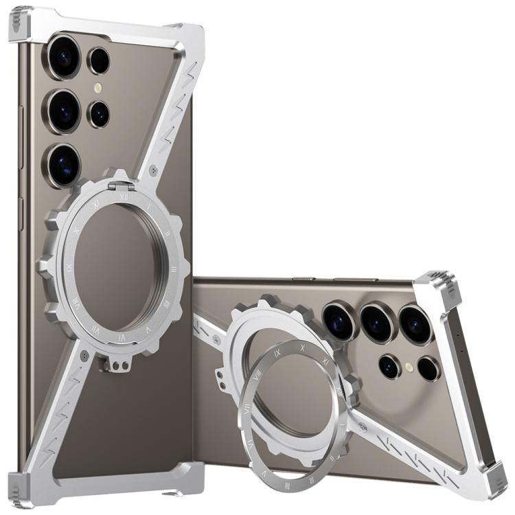 For Samsung Galaxy S25 Ultra 5G Z-shaped Frameless Metal 360 Holder MagSafe Phone Case(Space Silver) - Galaxy S25 Ultra 5G Cases by buy2fix | Online Shopping UK | buy2fix