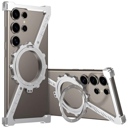 For Samsung Galaxy S25 Ultra 5G Z-shaped Frameless Metal 360 Holder MagSafe Phone Case(Space Silver) - Galaxy S25 Ultra 5G Cases by buy2fix | Online Shopping UK | buy2fix