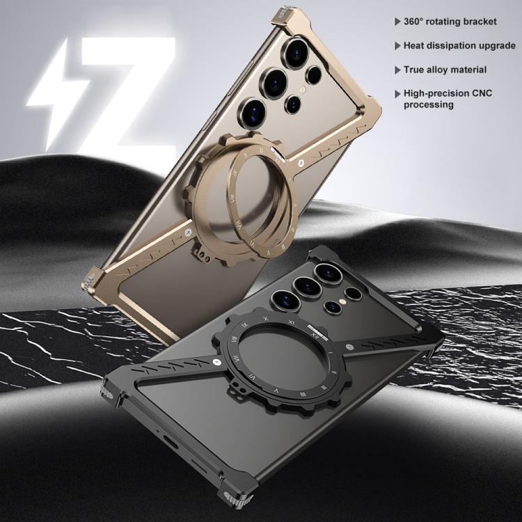 For Samsung Galaxy S24 Ultra 5G Z-shaped Frameless Metal 360 Holder MagSafe Phone Case(Black) - Galaxy S24 Ultra 5G Cases by buy2fix | Online Shopping UK | buy2fix