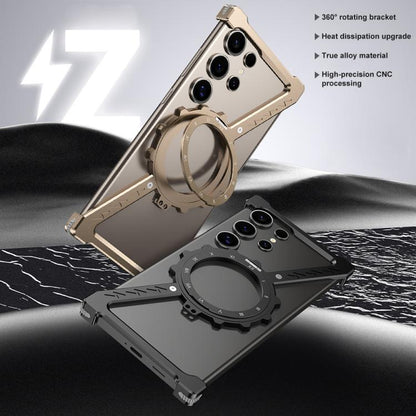 For Samsung Galaxy S22 Ultra 5G Z-shaped Frameless Metal 360 Holder MagSafe Phone Case(Black) - Galaxy S22 Ultra 5G Cases by buy2fix | Online Shopping UK | buy2fix