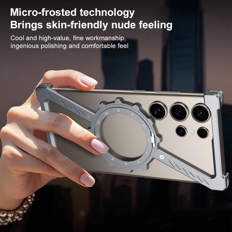 For Samsung Galaxy S23 Ultra 5G Z-shaped Frameless Metal 360 Holder MagSafe Phone Case(Space Silver) - Galaxy S23 Ultra 5G Cases by buy2fix | Online Shopping UK | buy2fix