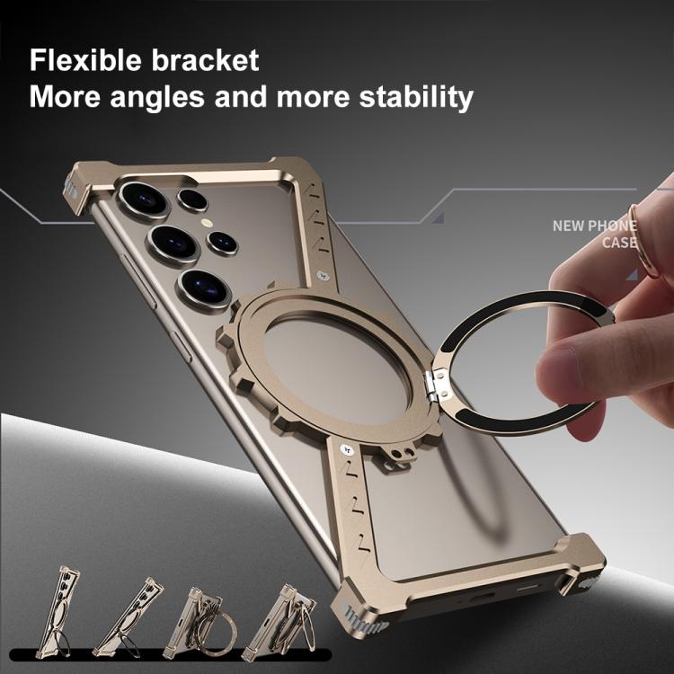For Samsung Galaxy S23 Ultra 5G Z-shaped Frameless Metal 360 Holder MagSafe Phone Case(Black) - Galaxy S23 Ultra 5G Cases by buy2fix | Online Shopping UK | buy2fix