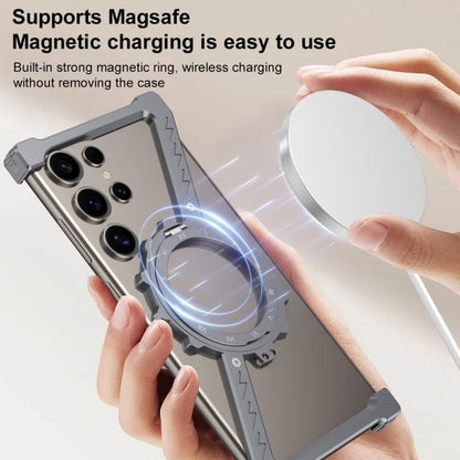 For Samsung Galaxy S22 Ultra 5G Z-shaped Frameless Metal 360 Holder MagSafe Phone Case(Space Silver) - Galaxy S22 Ultra 5G Cases by buy2fix | Online Shopping UK | buy2fix