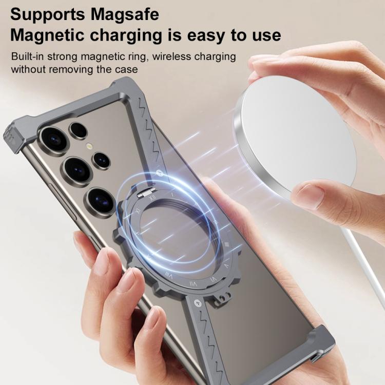 For Samsung Galaxy S25 Ultra 5G Z-shaped Frameless Metal 360 Holder MagSafe Phone Case(Black) - Galaxy S25 Ultra 5G Cases by buy2fix | Online Shopping UK | buy2fix