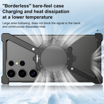 For Samsung Galaxy S25 Ultra 5G Z-shaped Frameless Metal 360 Holder MagSafe Phone Case(Black) - Galaxy S25 Ultra 5G Cases by buy2fix | Online Shopping UK | buy2fix