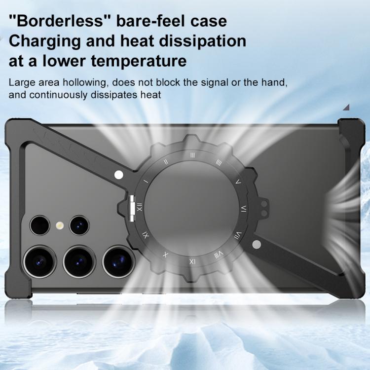 For Samsung Galaxy S23 Ultra 5G Z-shaped Frameless Metal 360 Holder MagSafe Phone Case(Black) - Galaxy S23 Ultra 5G Cases by buy2fix | Online Shopping UK | buy2fix