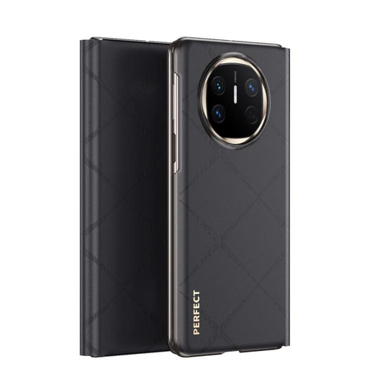 For Huawei Mate X6 Plain Leather Embossed MagSafe Magnetic Phone Leather Case(Black) - Huawei Cases by buy2fix | Online Shopping UK | buy2fix
