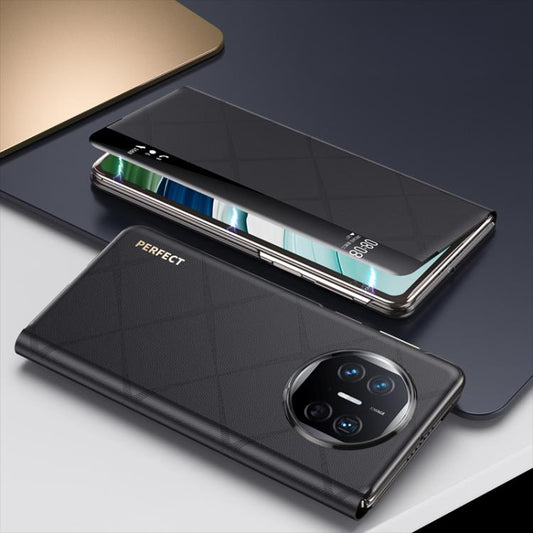 For Huawei Mate X5 Plain Leather Embossed MagSafe Magnetic Phone Leather Case(Black) - Huawei Cases by buy2fix | Online Shopping UK | buy2fix