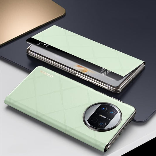 For Huawei Mate X3 Plain Leather Embossed MagSafe Magnetic Phone Leather Case(Green) - Huawei Cases by buy2fix | Online Shopping UK | buy2fix