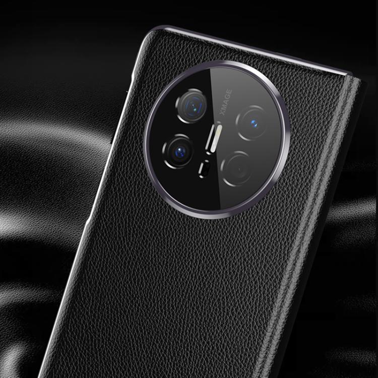 For Huawei Mate X6 Electroplating Litchi Pattern Grain Leather Smart Window MagSafe Phone Leather Case(Black) - Huawei Cases by buy2fix | Online Shopping UK | buy2fix