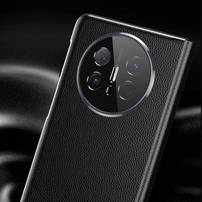 For Huawei Mate X6 Electroplating Litchi Pattern Grain Leather Smart Window MagSafe Phone Leather Case(Black) - Huawei Cases by buy2fix | Online Shopping UK | buy2fix