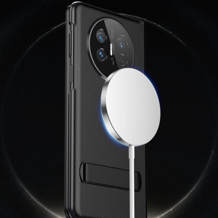 For Huawei Mate X6 Electroplating Litchi Pattern Grain Leather Smart Window MagSafe Phone Leather Case(Black) - Huawei Cases by buy2fix | Online Shopping UK | buy2fix