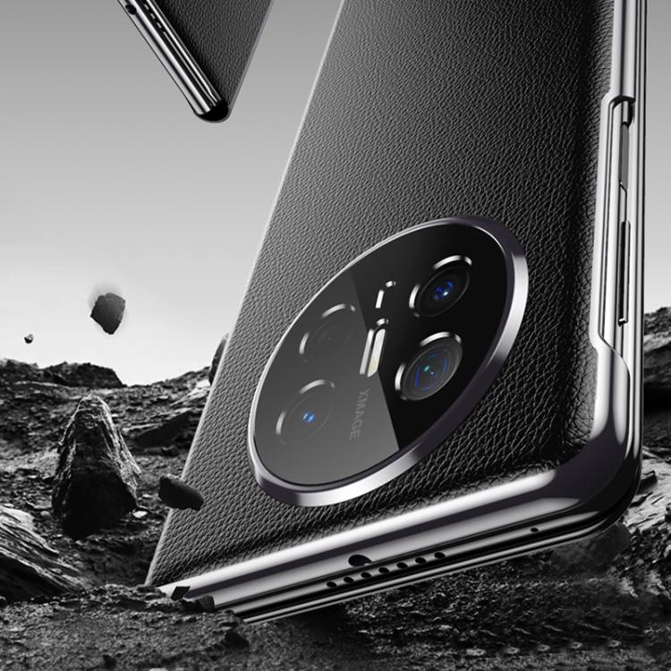 For Huawei Mate X6 Electroplating Litchi Pattern Grain Leather Smart Window MagSafe Phone Leather Case(Black) - Huawei Cases by buy2fix | Online Shopping UK | buy2fix