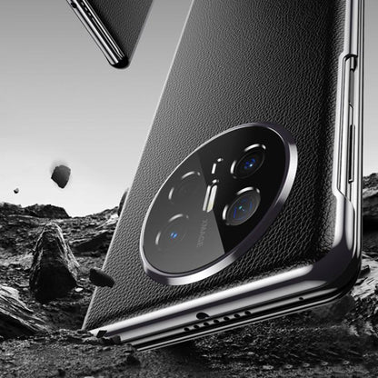 For Huawei Mate X6 Electroplating Litchi Pattern Grain Leather Smart Window MagSafe Phone Leather Case(Black) - Huawei Cases by buy2fix | Online Shopping UK | buy2fix