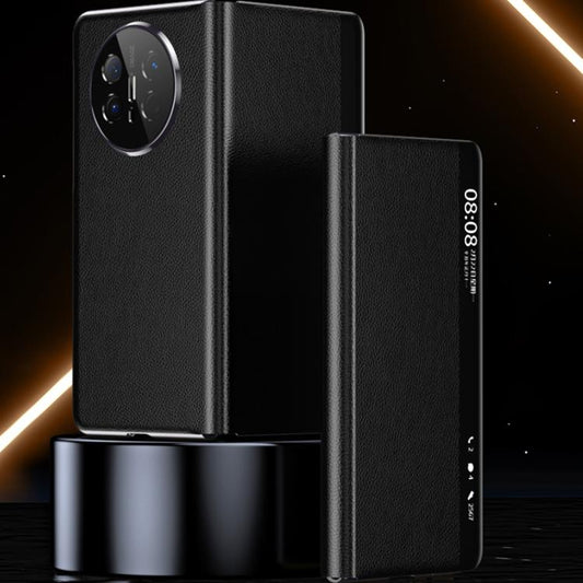 For Huawei Mate X6 Electroplating Litchi Pattern Grain Leather Smart Window MagSafe Phone Leather Case(Red) - Huawei Cases by buy2fix | Online Shopping UK | buy2fix