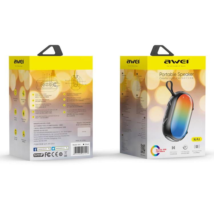 awei KA1 Outdoor Portable Colorful Light Bluetooth Speaker(Black) - Desktop Speaker by awei | Online Shopping UK | buy2fix