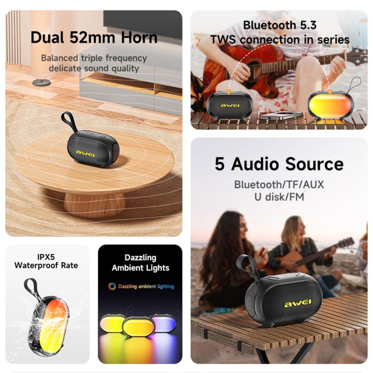 awei KA1 Outdoor Portable Colorful Light Bluetooth Speaker(Black) - Desktop Speaker by awei | Online Shopping UK | buy2fix