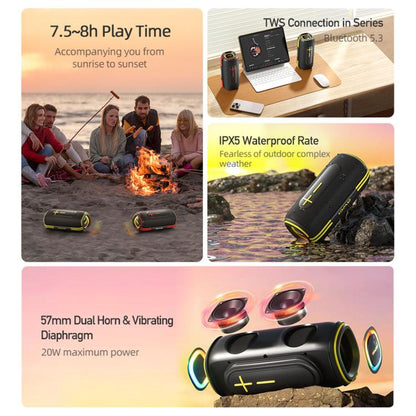 awei KA5 Portable Outdoor Colorful RGB Light Bluetooth Speaker(Black Yellow) - Desktop Speaker by awei | Online Shopping UK | buy2fix