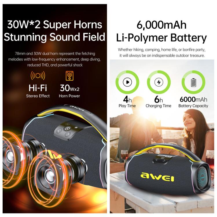 awei KA16 60W Portable Outdoor Bluetooth Speaker(Black) - Desktop Speaker by awei | Online Shopping UK | buy2fix