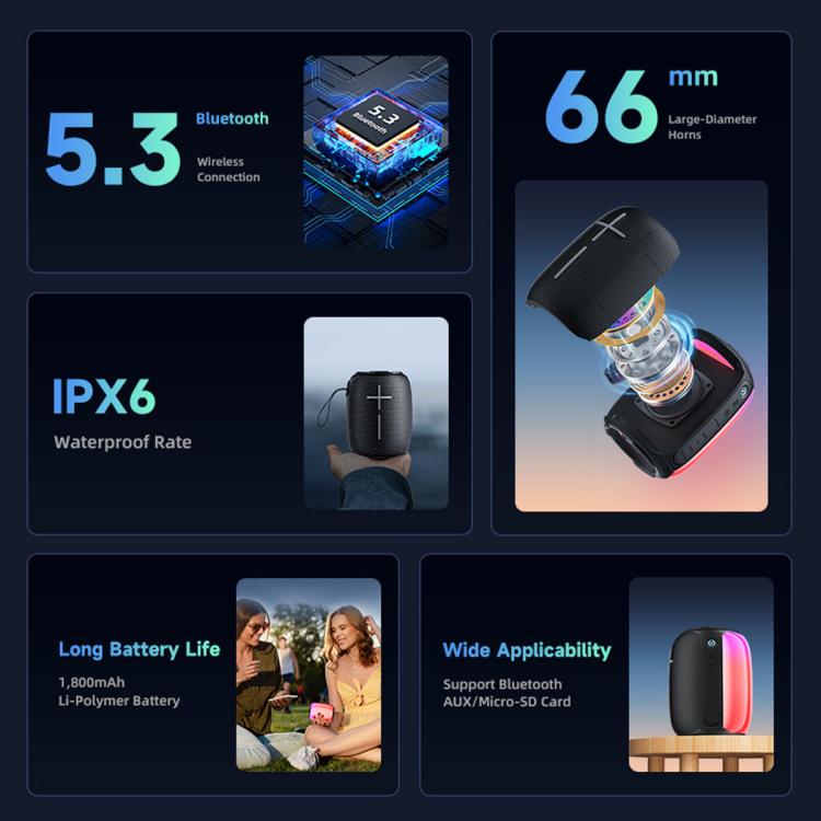 awei Y525 Portable Colorful Ambient Light Bluetooth Speaker(Black) - Desktop Speaker by awei | Online Shopping UK | buy2fix