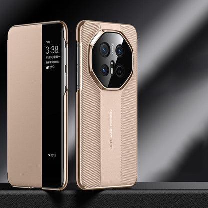 For Huawei Mate 70 RS Ultimate Smart View Window Imitation Ultimate Design Phone Case(Gold) - Huawei Cases by buy2fix | Online Shopping UK | buy2fix