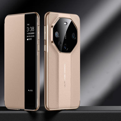 For Huawei Mate 60 Smart View Window Imitation Ultimate Design Phone Case(Gold) - Huawei Cases by buy2fix | Online Shopping UK | buy2fix