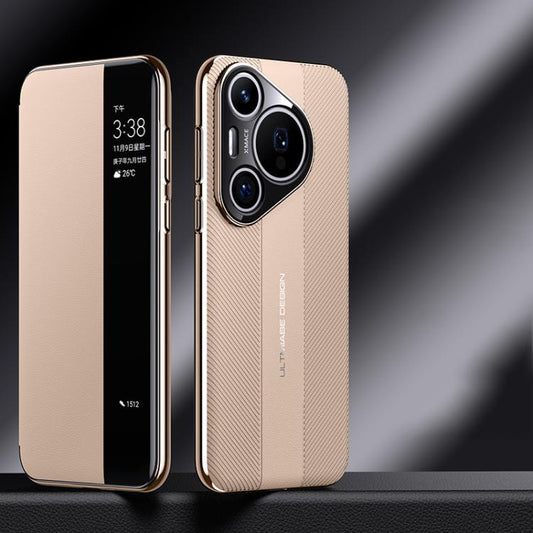 For Huawei Pura 70 Pro Smart View Window Imitation Ultimate Design Phone Case(Gold) - Huawei Cases by buy2fix | Online Shopping UK | buy2fix
