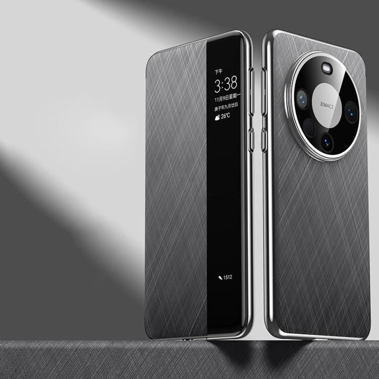 For Huawei Mate 60 Smart View Window Plain Leather Paint PC Phone Case(Grey) - Huawei Cases by buy2fix | Online Shopping UK | buy2fix