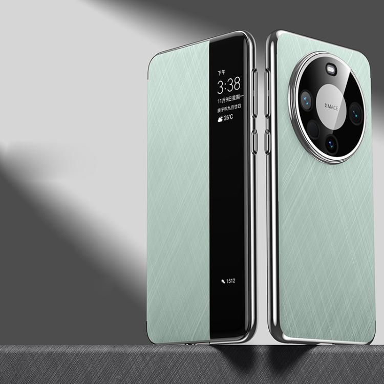 For Huawei Mate 60 Pro Smart View Window Plain Leather Paint PC Phone Case(Cyan-blue) - Huawei Cases by buy2fix | Online Shopping UK | buy2fix