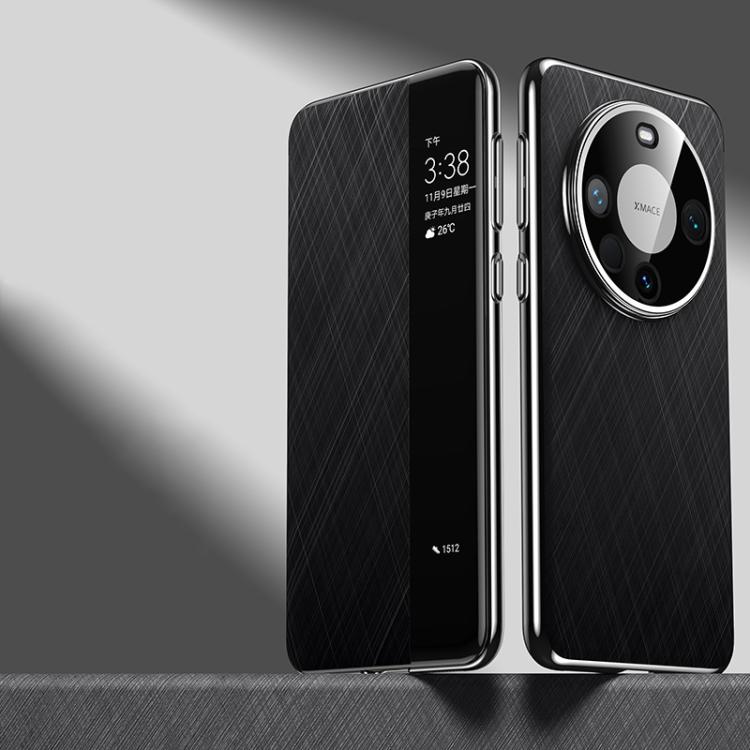 For Huawei Mate 60 Pro Smart View Window Plain Leather Paint PC Phone Case(Black) - Huawei Cases by buy2fix | Online Shopping UK | buy2fix