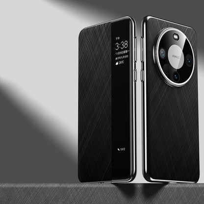 For Huawei Mate 60 Pro Smart View Window Plain Leather Paint PC Phone Case(Black) - Huawei Cases by buy2fix | Online Shopping UK | buy2fix