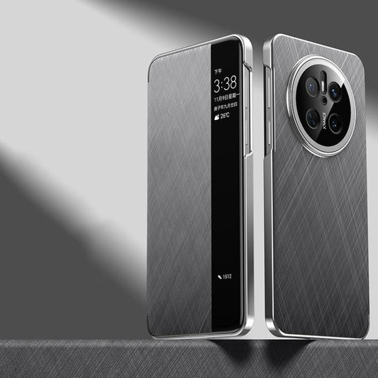 For Huawei Mate 70 Smart View Window Plain Leather Paint PC Phone Case(Grey) - Huawei Cases by buy2fix | Online Shopping UK | buy2fix