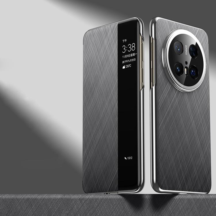 For Huawei Mate 70 Pro / 70 Pro+ Smart View Window Plain Leather Paint PC Phone Case(Grey) - Huawei Cases by buy2fix | Online Shopping UK | buy2fix