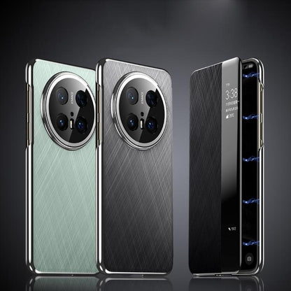 For Huawei Mate 70 Smart View Window Plain Leather Paint PC Phone Case(Grey) - Huawei Cases by buy2fix | Online Shopping UK | buy2fix