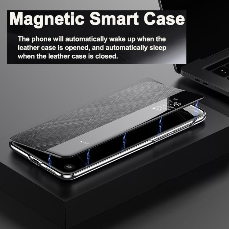 For Huawei Mate 60 Smart View Window Plain Leather Paint PC Phone Case(Cyan-blue) - Huawei Cases by buy2fix | Online Shopping UK | buy2fix