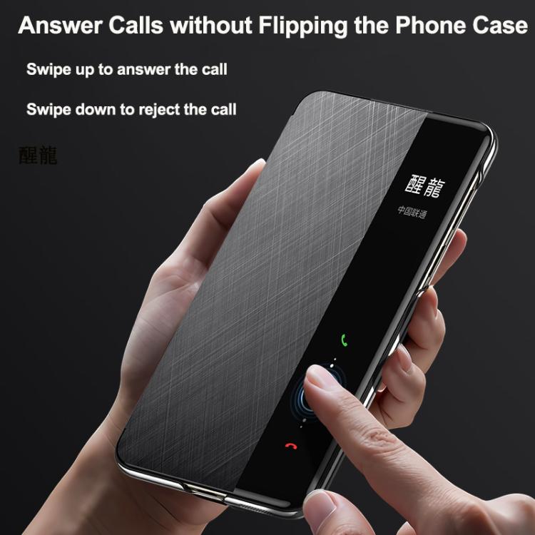 For Huawei Mate 60 Pro Smart View Window Plain Leather Paint PC Phone Case(Grey) - Huawei Cases by buy2fix | Online Shopping UK | buy2fix