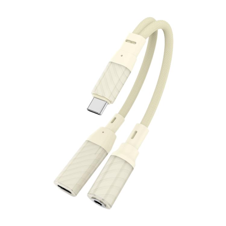 60W 2 in 1 Type-C to Type-C and 3.5mm Audio Adapter(Apricot) - Audio Adapter by buy2fix | Online Shopping UK | buy2fix