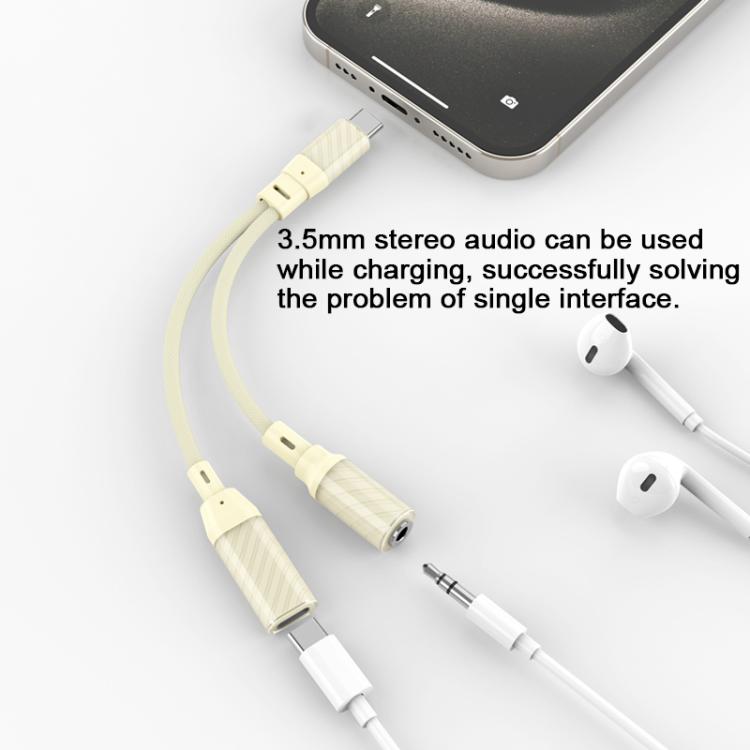 60W 2 in 1 Type-C to Dual Type-C Audio Adapter(Apricot) - Audio Adapter by buy2fix | Online Shopping UK | buy2fix