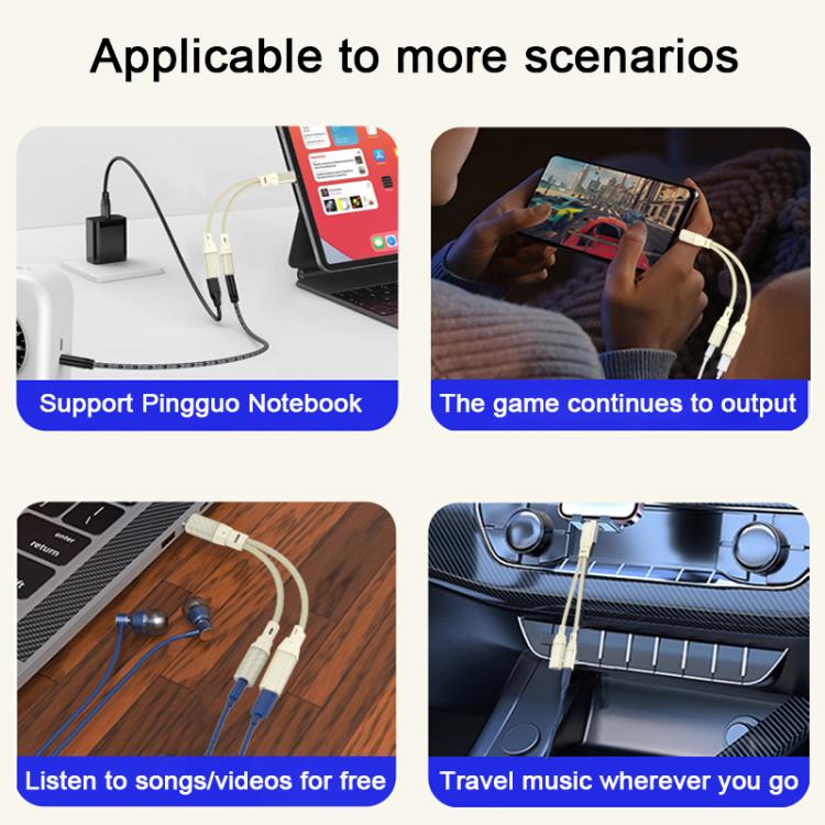 60W 2 in 1 Type-C to Dual Type-C Audio Adapter(Apricot) - Audio Adapter by buy2fix | Online Shopping UK | buy2fix